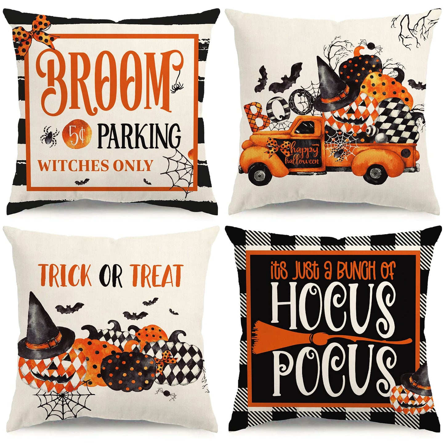 MODOVOS Halloween Decorations Pillow Covers 18x18 Set of 4 Halloween Decor Hocus Pocus Throw Pillow Covers Indoor Outdoor Fall Pumpkin Pillow Covers Decorative Cushion Cases for Home Sofa Couch