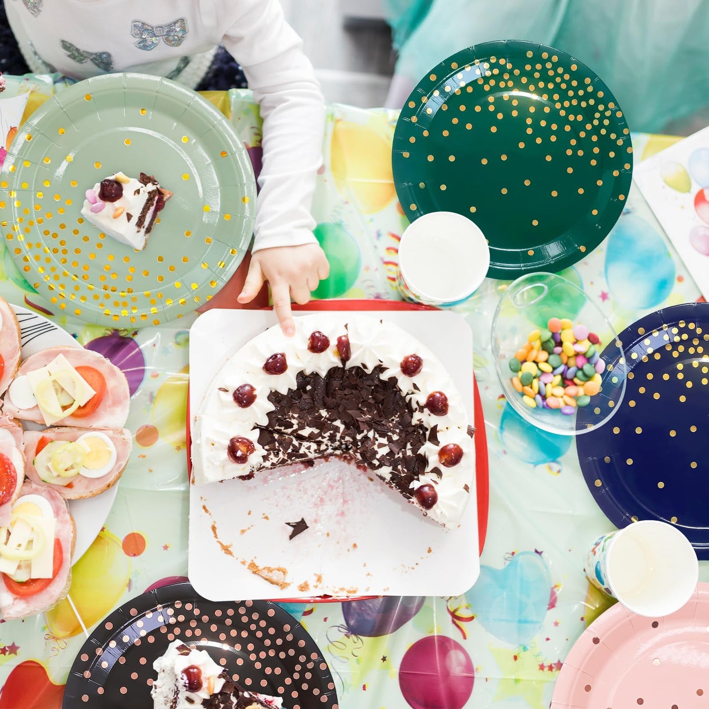 WXLDGHQ White and Gold Paper Plates Napkins Party Supplies,Disposable Gold Dot Paper Dessert Plates,105 PCS Birthday Plates and Napkins Party Supplies for Wedding(Serves 35 Guests 7")