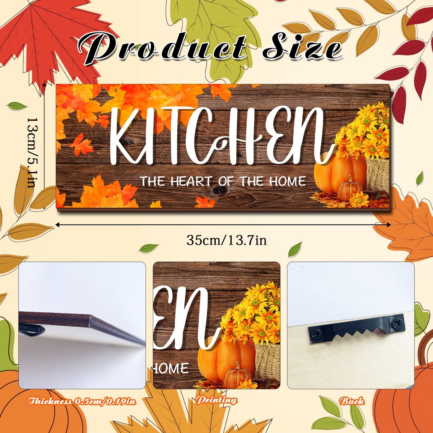 YLOLUL 4 Pieces Fall Pumpkin Kitchen Decor Eat Sign Set Fork and Spoon Wooden Hanging Wall Decor Art Rustic Country Farmhouse Kitchen Maple Fall Wall Art Sign for Dining Room Home