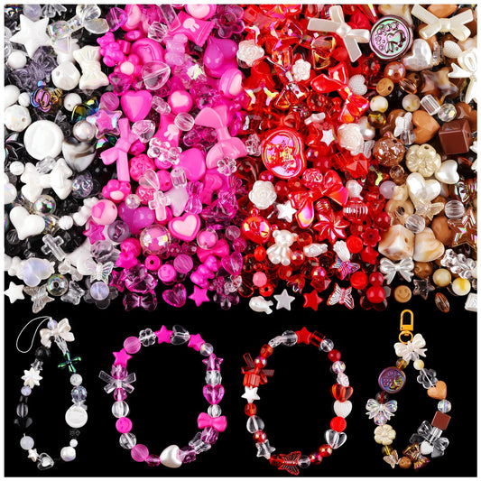 TINKRSTUFF Assorted 180-240PCS Acrylic Beads for Bracelet Making, Bow Butterfly Candy Heart Gummy Bear Kawaii Aesthetic Bracelet Charms,Cute Beads for Jewelry Making DIY Necklace Keychain Phone Charm