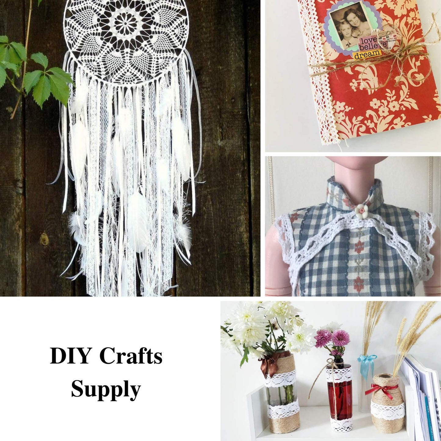 ZNZAKKA White Lace Ribbon Cotton Crochet Lace Trim Eyelet Lace Trim for Scrapbooking Dream Catcher Decorative Crafts Supply (30 Yards)