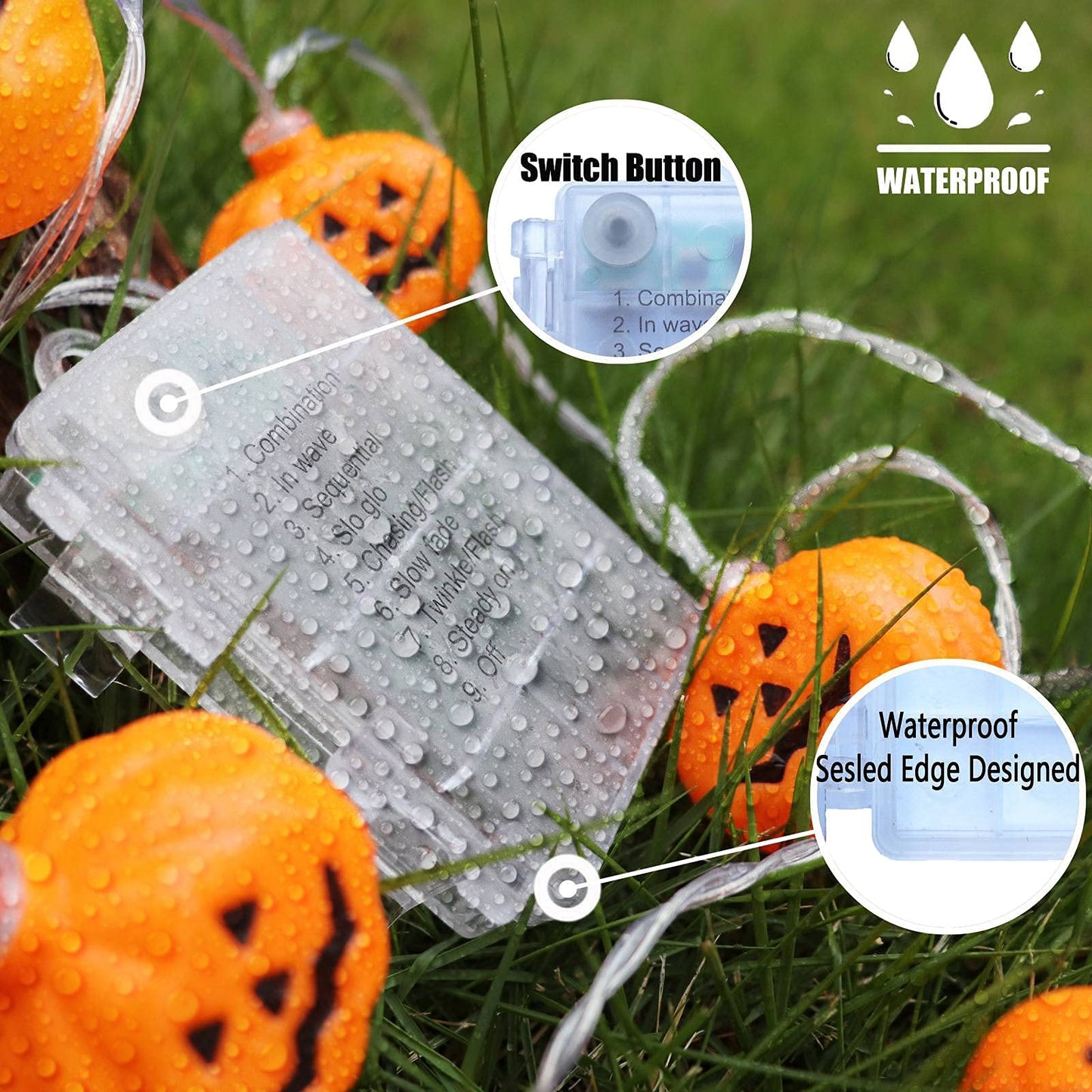 Runleo Halloween Pumpkin String Lights, 30 LED 16.4 FT 8 Modes Timer 3D Waterproof Orange Jack-O-Lantern Battery Operated Decorative Twinkle Lights for Indoor Bedroom Camper Decor Party Decorations