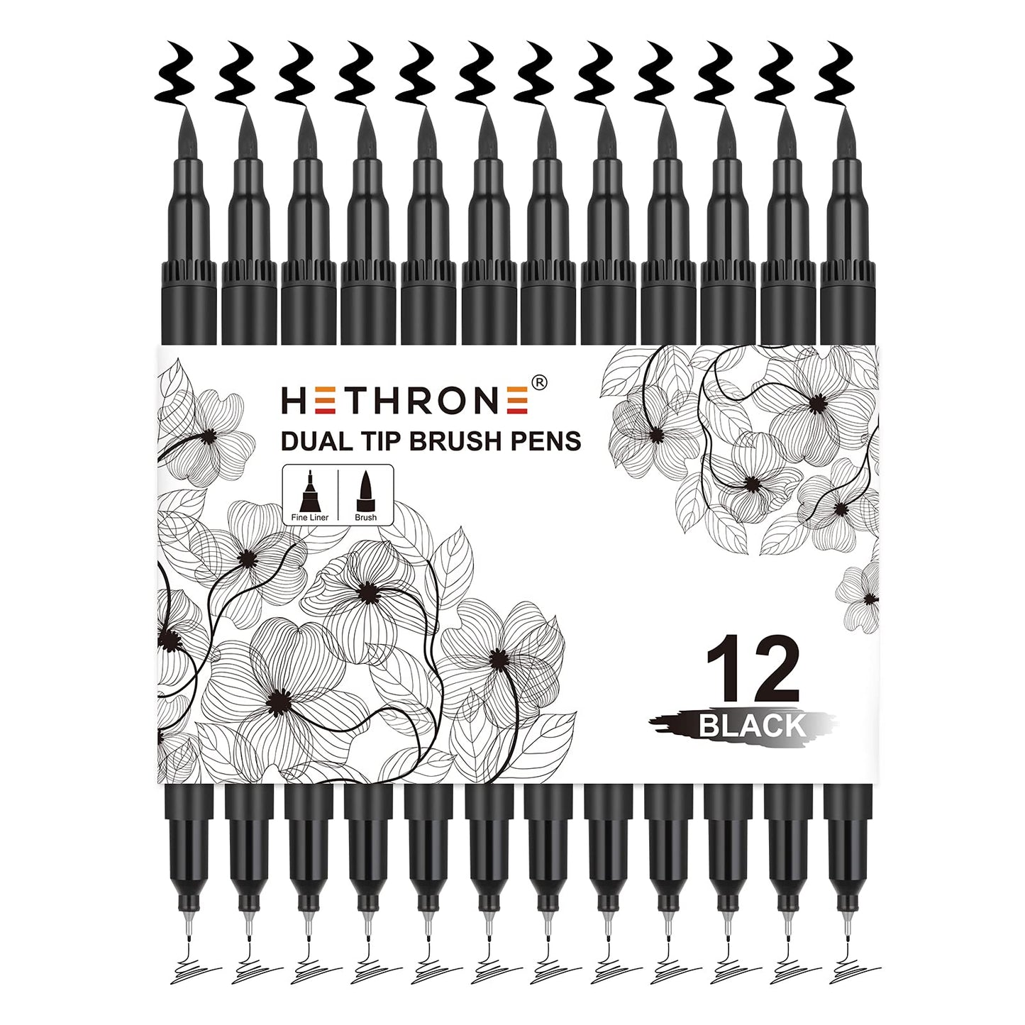 Hethrone Black Markers for Drawing - Marker Pens Brush Pens for Artists Felt Tip Pens Calligraphy Pens 12 Pack