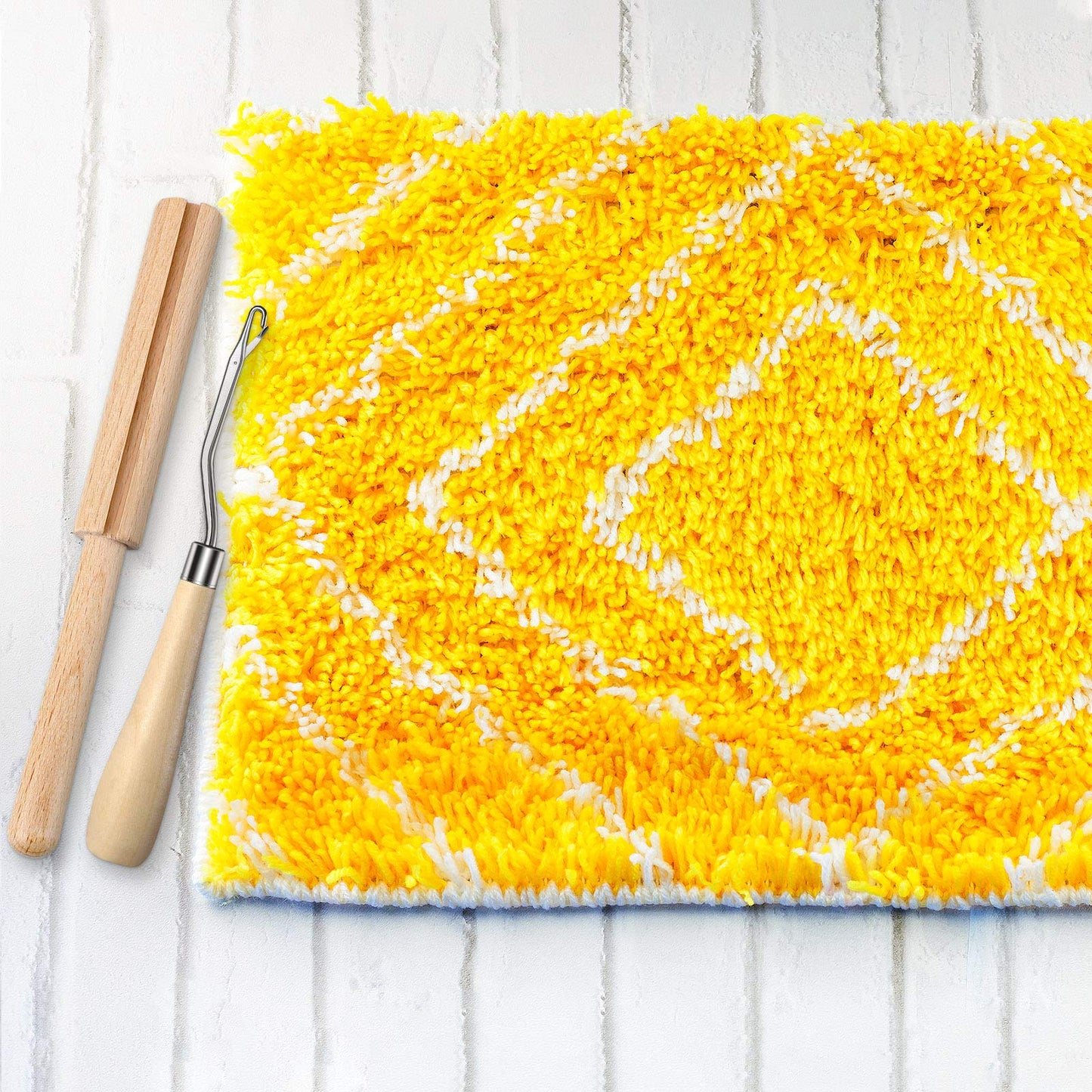 3 Pieces Latch Hook Tool Rug Mesh Fabric Canvas Wooden Bent Latch Hook Tool Yarn Cutter Embroidery Crafts Supplies for DIY Rug Carpet Tapestry Making, 19 x 59 Inches