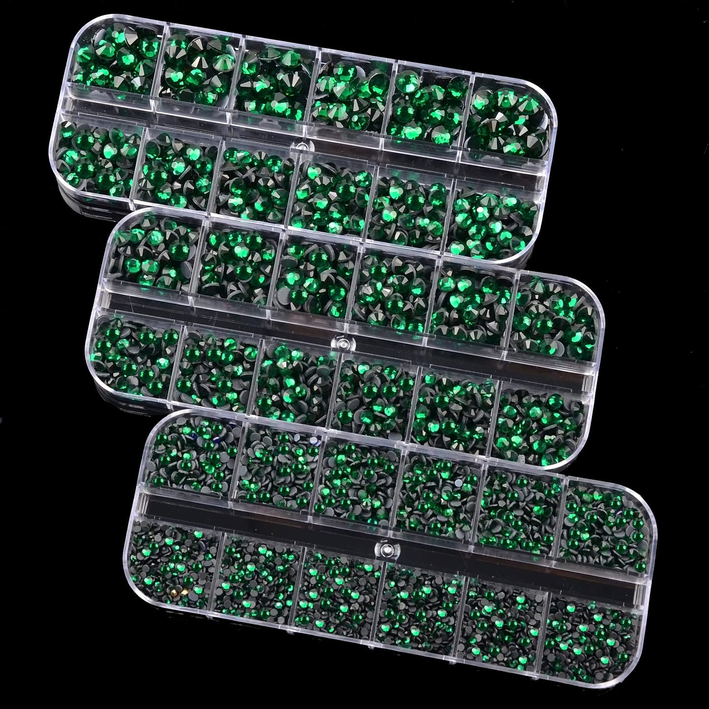 7000pcs+ Flatback Glass Hotfix Iron On Rhinestones Crystal for DIY Making with 1 Tweezer & 1 Picking Pen for Shoes, Clothes, Face Art, Bags, Manicure (Emerald, 5-Sizes)