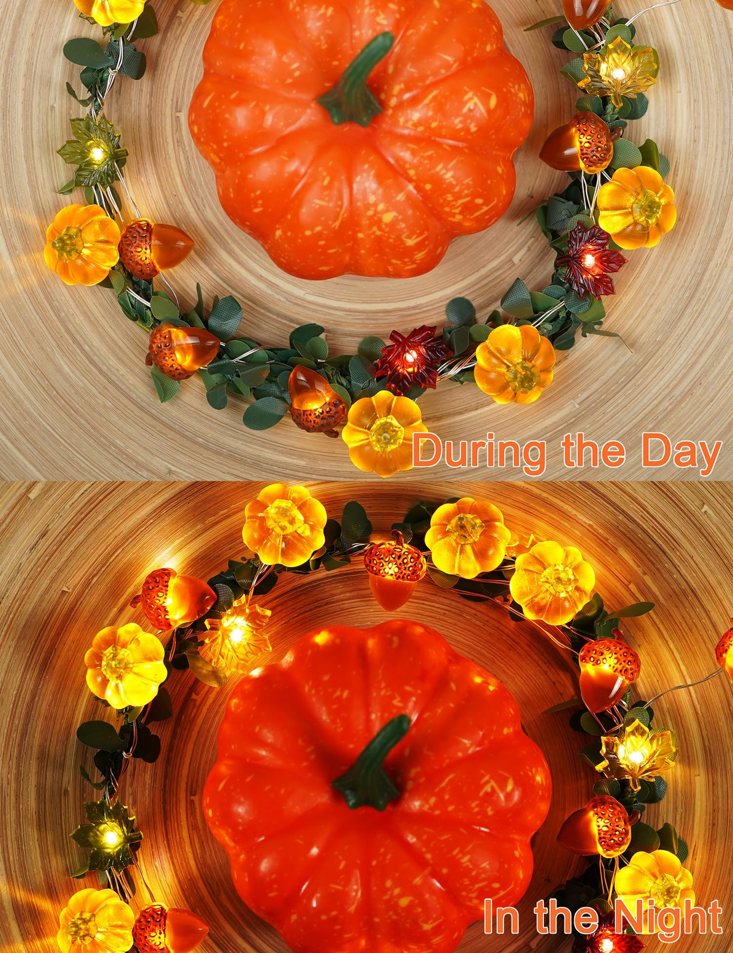 BOHON Thanksgiving Decoration Acorn 3D Pumpkin Maple Leaf String Lights Battery Operated with Remote 10ft 30 LEDs Orange Fall Lights for Home Autumn Garland Harvest Halloween Party Christmas Decor