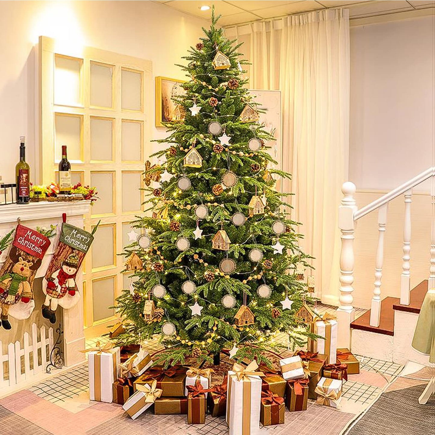 CBCMY 20 Pcs 2.16 inches Natural Wood Slices Craft Unfinished Wood kit Predrilled with Hole Wooden Circles for DIY Crafts Wedding Decorations Christmas Ornaments Arts Wood Slices