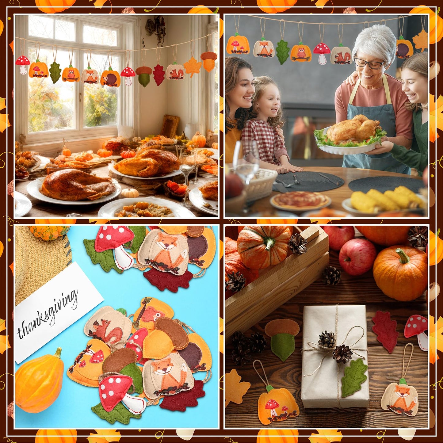 12 Pcs Fall Felt Ornaments for Tree Decoration Thanksgiving 3D Pumpkin Maple Leaf Hanging Felt Ornament for Autumn Farmhouse Harvest Tree Garland Banner Mantle Diy Craft Decor, 3.15 Inch