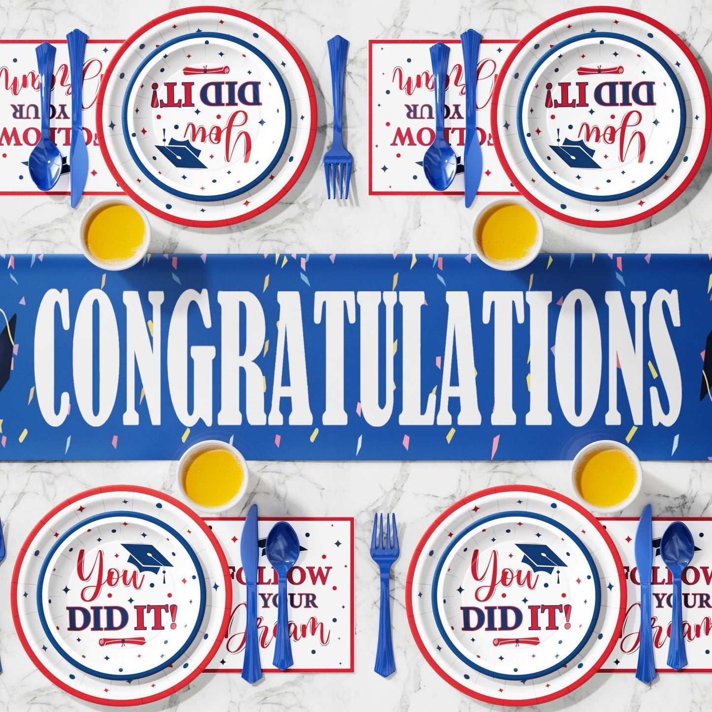 Ecomore Graduation Decorations Class of 2026, 350 PCS Graduation Party Supplies College High School Grad Decor Disposable Dinnerware (Serve 50) Paper Plates Cup Napkin Fork Knife Spoon (Red & Blue)
