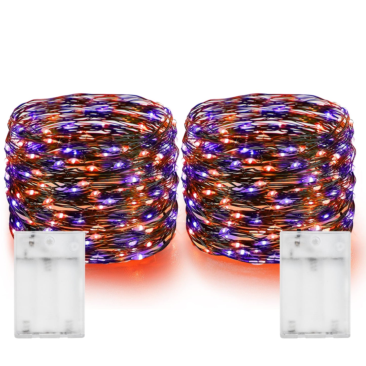Dazzle Bright Purple and Orange Fairy String Lights, 2 Pack Total 40FT 120 LED Copper Wire Battery Operated Waterproof Lights, Halloween Decorations for Indoor Home Outdoor Patio Yard Party Decor