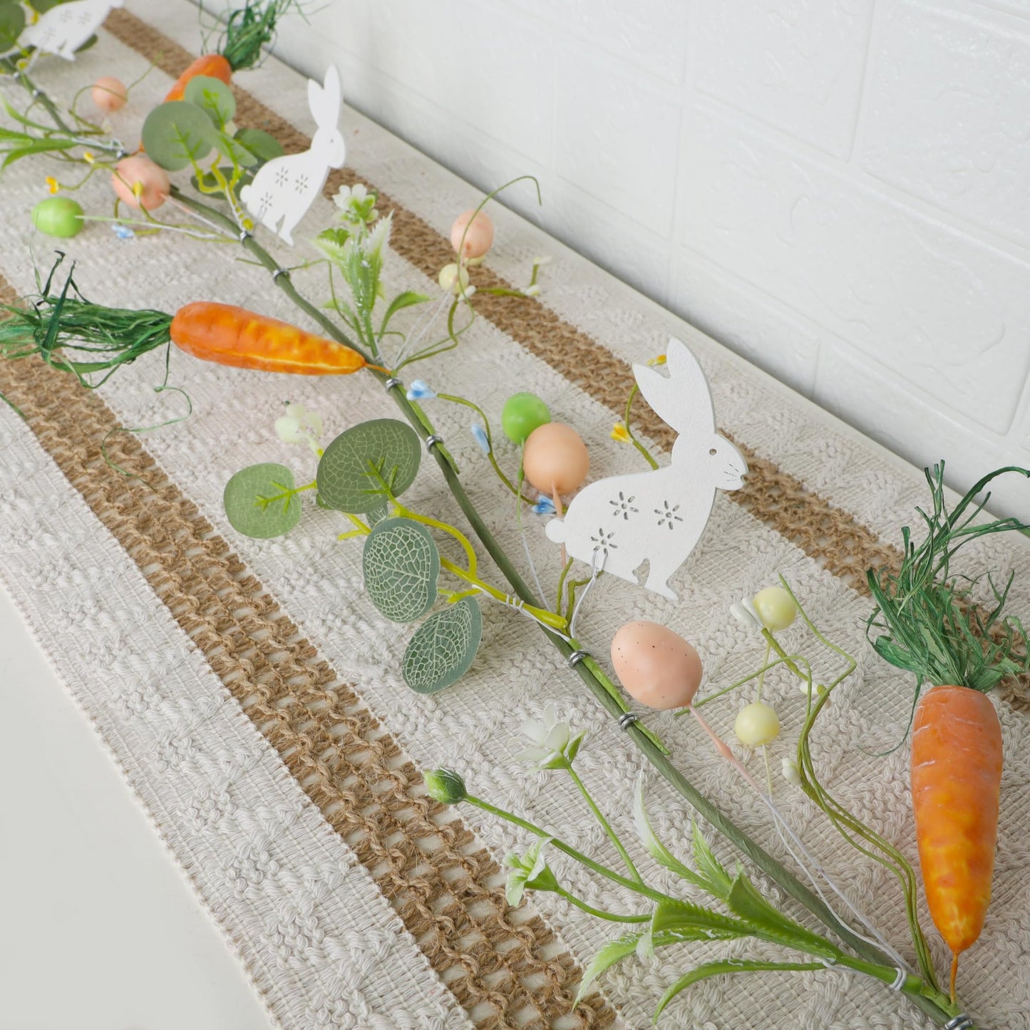4 FT Easter Garland-Bunny & Carrot Garland Decorations for Mantle, Spring Artificial Garland with Easter Pastel Eggs for Indoor Home Fireplace Table Centerpiece Party Décor