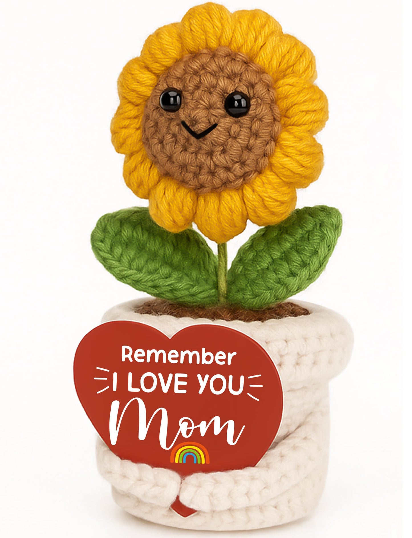 Funny Birthday Gifts for Mom, Mom Gifts from Daughter Son, Handmade Crochet Sunflower Mother’s Day Best Gift for Mama, Grandma, Mini Gift for Mother in Law, Remember I Love You Moms sign for Daughters