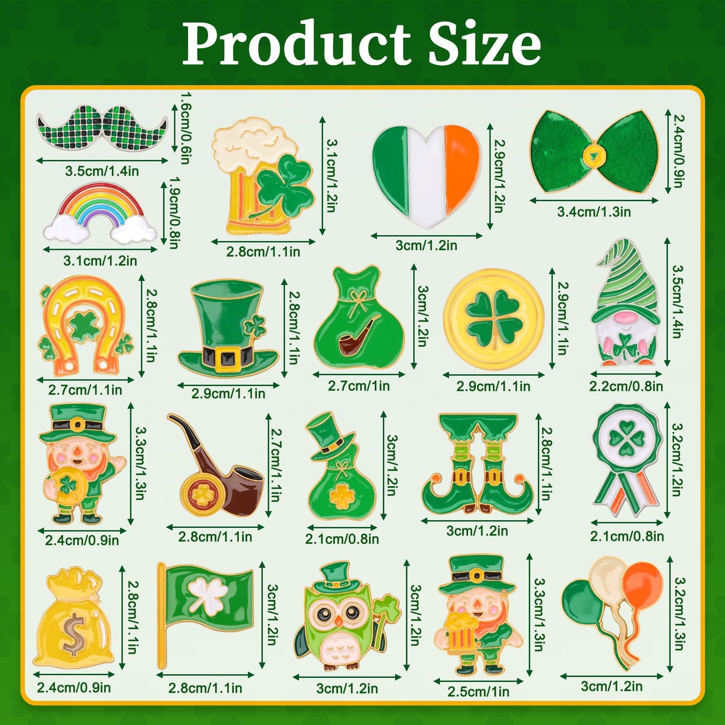 36 PCS St. Patrick's Day Enamel Pins Irish Shamrock Lapel Brooch Pins Green Clover Coins Horseshoe Badges Buttons for Clothes Bags Backpack Jewelry Hat Jacket Decoration