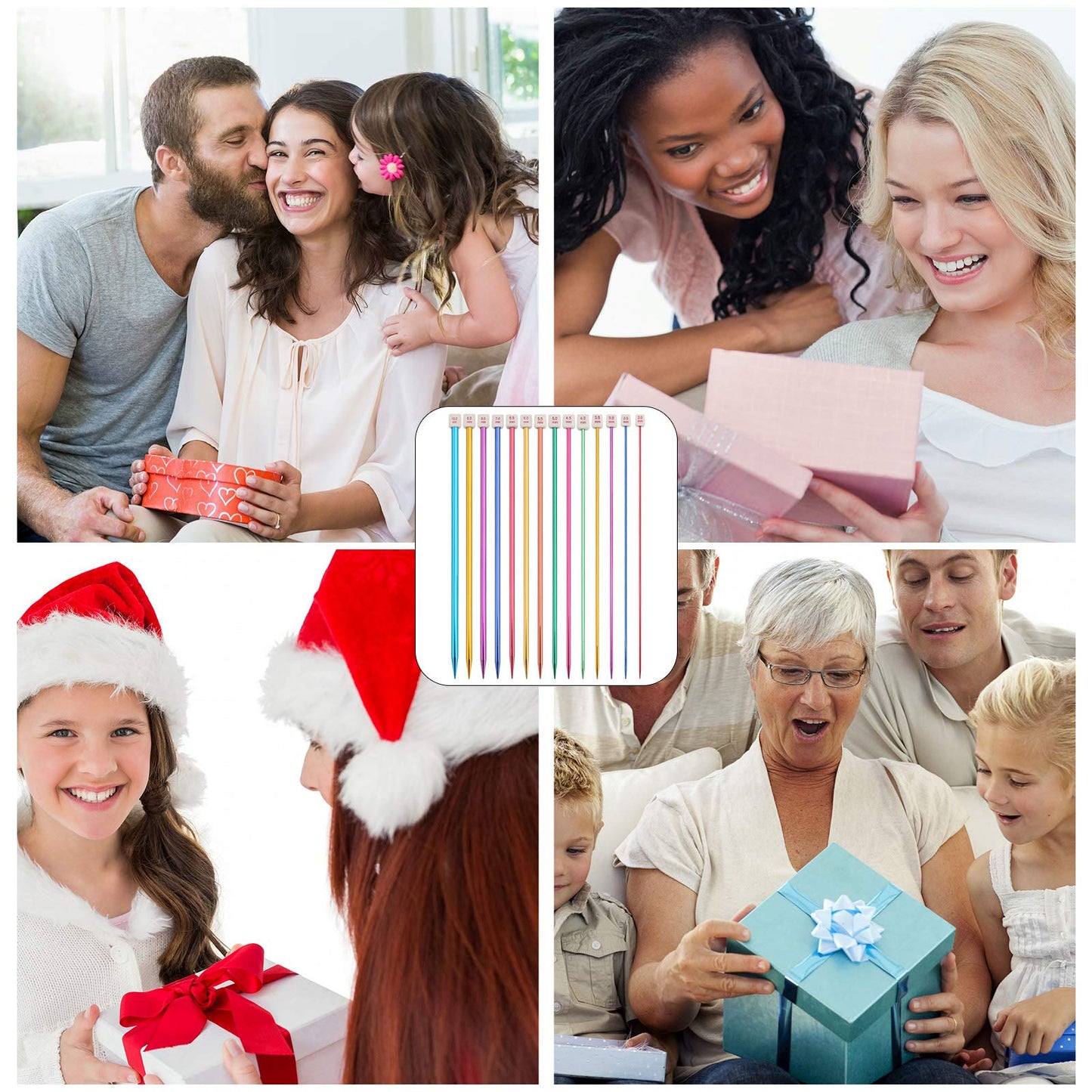 BCMRUN 28Pcs/14 Pairs Stainless Steel Knitting Needles Set, Colored Straight Single Pointed Metal Knitting Needles, 14 Size from 2.0mm-10.0mm, 13.8 Inches Length for Handmade DIY Knitting (35cm)