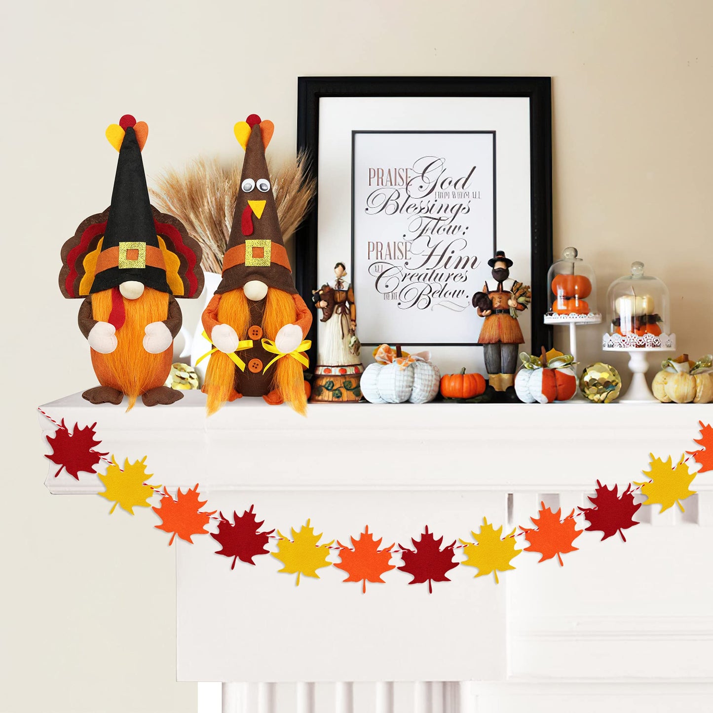 Mr and Mrs Thanksgiving Gnome Plush Decorations - 2 Pcs Turkey Gnomes Handmade Scandinavian Autumn Tomte - Fall Season Decor, Tiered Tray Decor, Thanksgiving Table Decoration, Housewarming Present