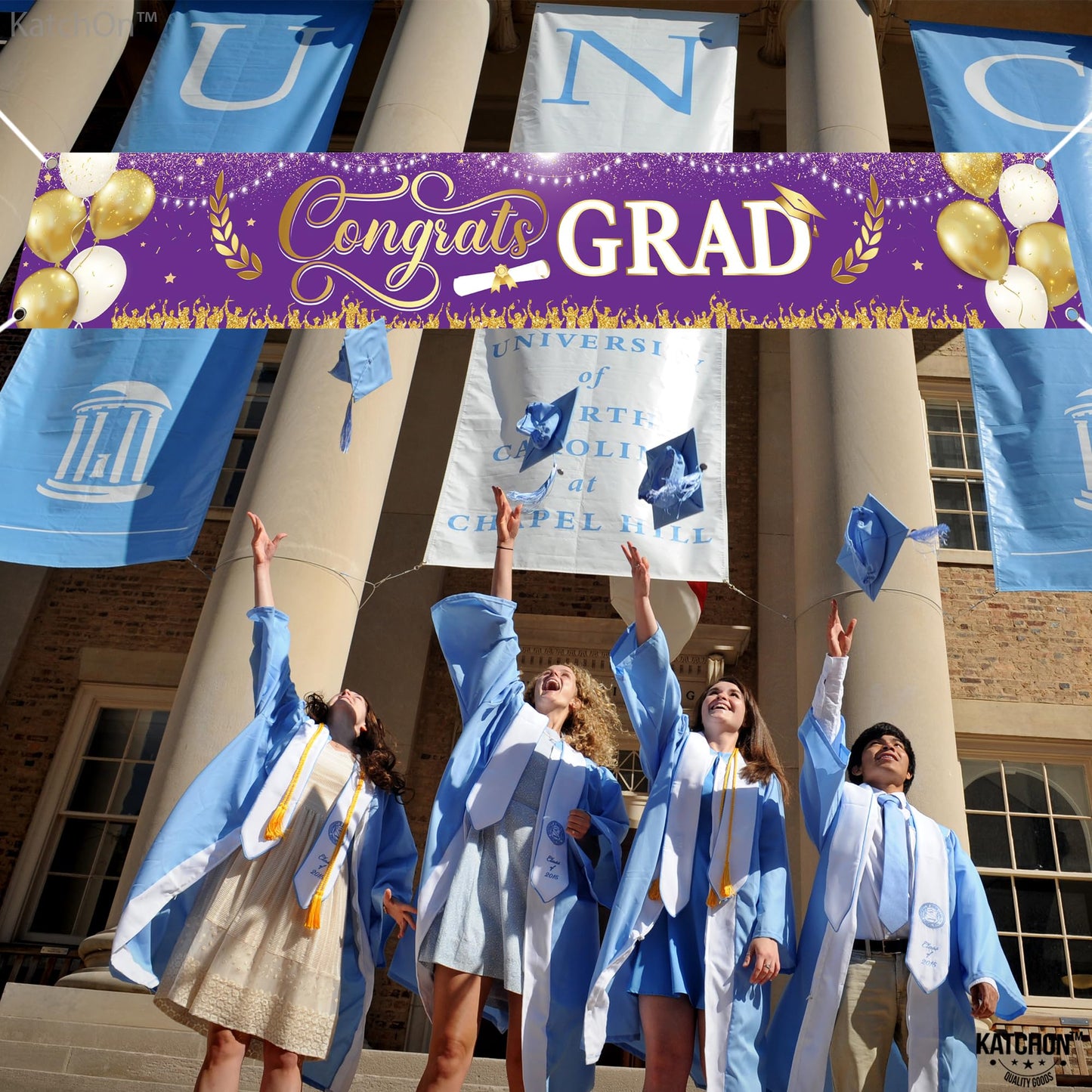 KatchOn, Xtralarge Purple and Gold Congrats Grad Banner - 120x20 Inch | Purple and Gold Graduation Yard Banner for Outdoor Graduation Decorations 2026 | 2026 Graduation Party Decorations