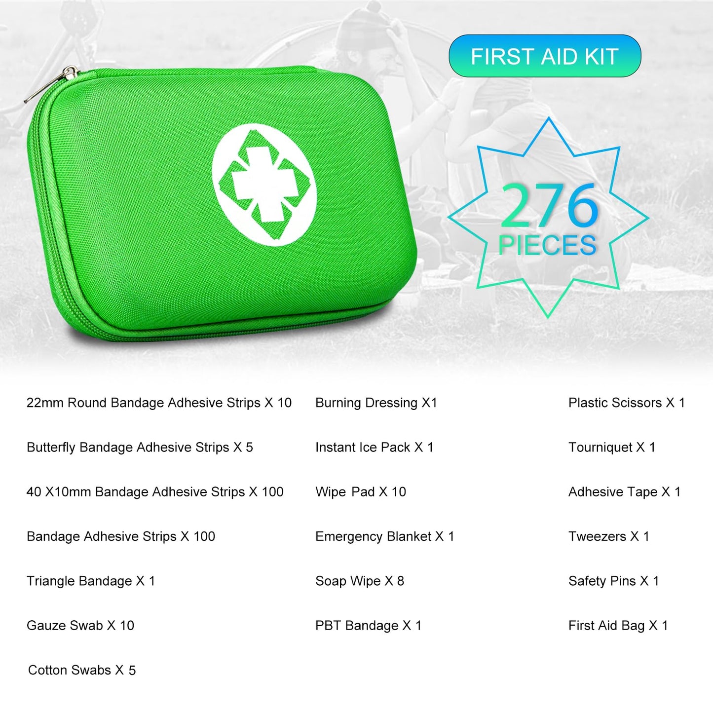 276 Car First Aid Kit for Business, Portable First Aid Kits Travel Szie Emergency Essentials Supplies for Outdoor Activities Skating Boating, Green AMORNING