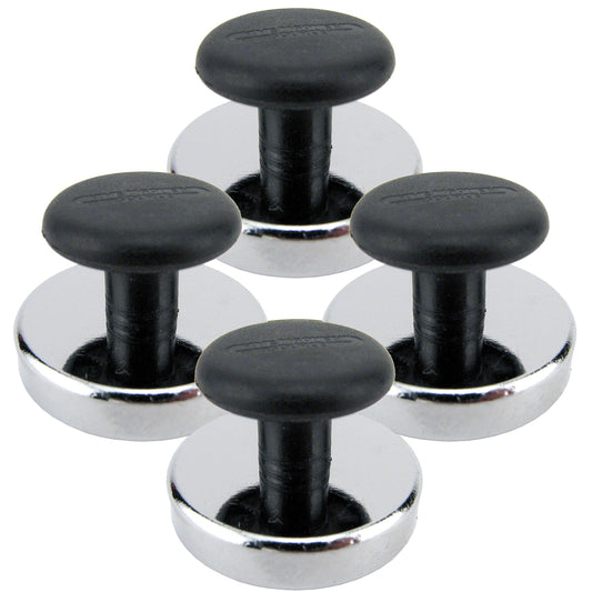 Master Magnetics Round Base Magnets with Knob - 1.43" Diameter, 0.98" Total Height with 1" Diameter Knob, 16 Pound Pull, Chrome, Pack of 4, HMKR-45X4