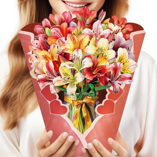 HONCHON Paper Pop Up Cards, Lily 12 Inch Life Sized Forever Flower Bouquet 3D Popup Greeting Cards, Birthday Gift Cards, Gifts for Her with Note Card & Envelope (red and Yellow (Lily))