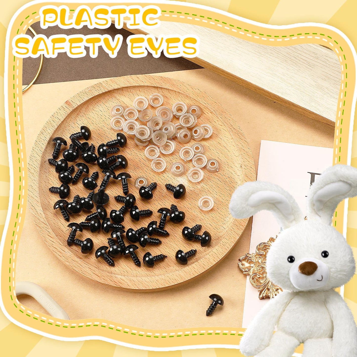 UPINS 600 Pieces 10MM Safety Eyes with Washers Black Plastic Safety Eyes for Amigurumi Doll Crochet Eyes for DIY Crafts Stuffed Animals Making Supplies