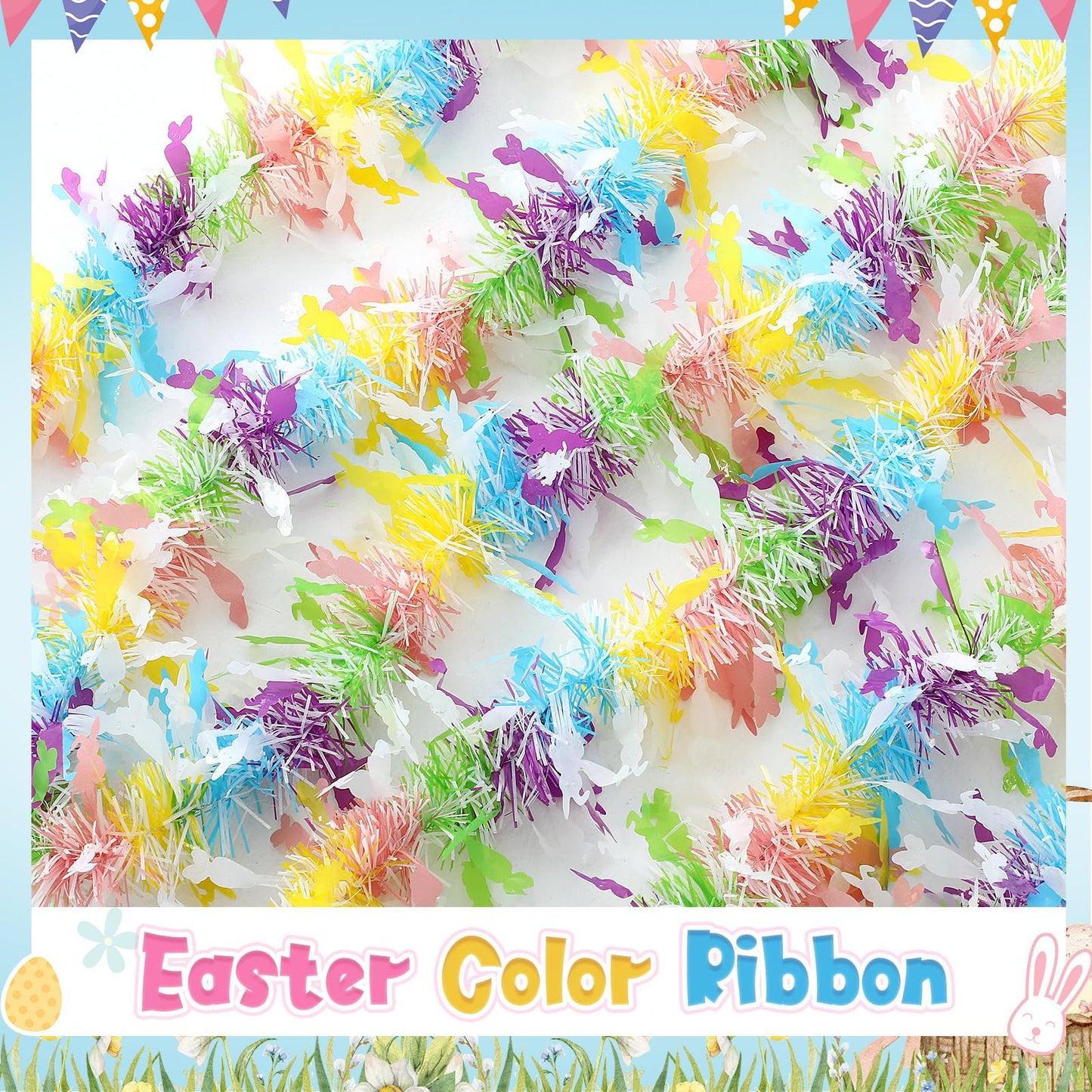 3 Pieces 49 ft Easter Tinsel Garland Decorations Pastel Pink Blue Yellow Metallic Festooning Garland Glittering Sparkling for Easter Party Spring Festival Indoor Outdoor Hanging Decor Holiday