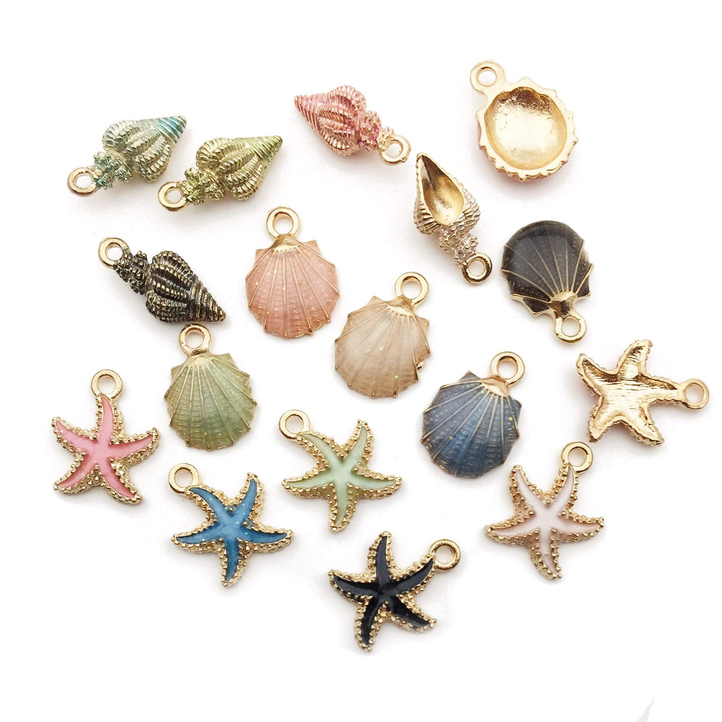 30pcs Assorted Gold Plated Enamel Ocean Starfish Conch Shell Charm Pendant for DIY Jewelry Making Necklace Bracelet Earring DIY Jewelry Accessories Charms (M156)