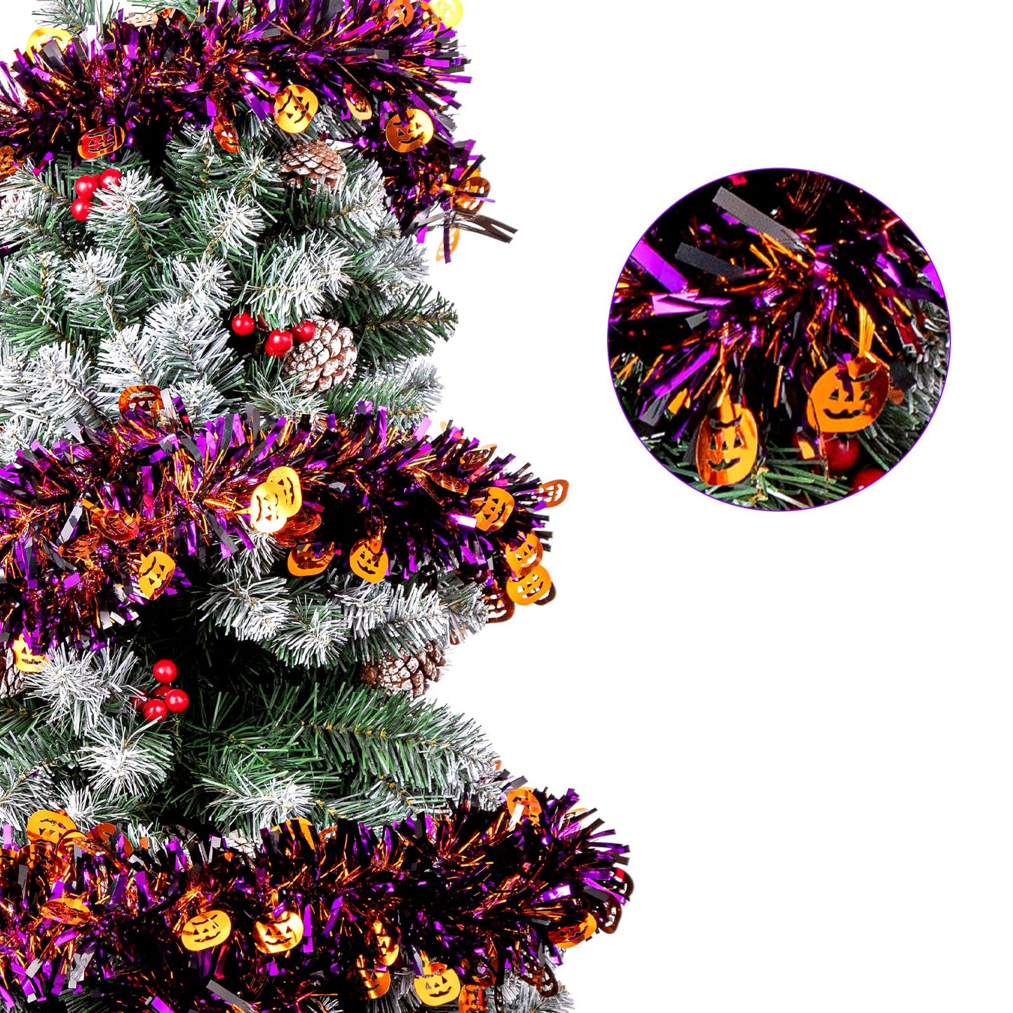 Gloreyan 33FT Halloween Tinsel Garland, Pumpkin Metallic Twist Foil Tinsel Garland Pumpkin Shiny Hanging Decorations for Halloween Party Decoration Supply