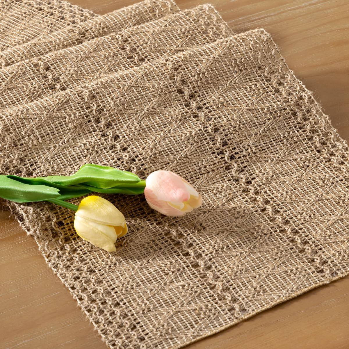 Boho Table Runner Fall Thanksgiving Farmhouse Burlap Jute Bamboo Rustic Dining Kitchen Centerpiece Decor Small Macrame Woven Coffee Table Runner for Dresser Scarf Home Decor 12x36 inch