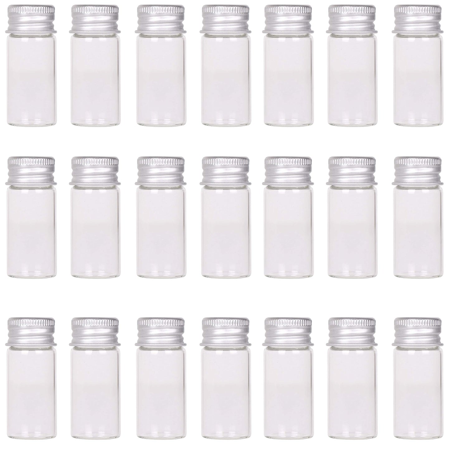 MaxMau 24 Sets 10ml Glass Vials Small Bottles Mini Tiny Jars with Aluminum Screw Caps Sealed Top Metal Lids Cover Clear Message Sample Bottle Storing Beads Wedding Favors Decorations DIY Crafts