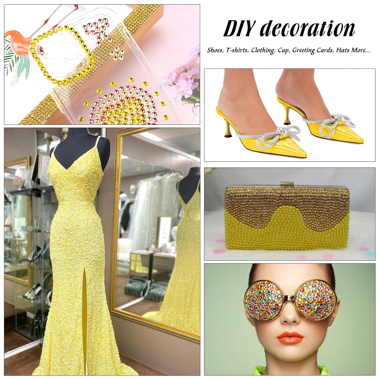 MEIBITE 6796PCS Yellow Hotfix Rhinestones Crystal Stones Glass for Fabric Clothes Shirts Sparkly Flat Back Round with Tweezers and Picking Pen (SS6~SS30 Set)