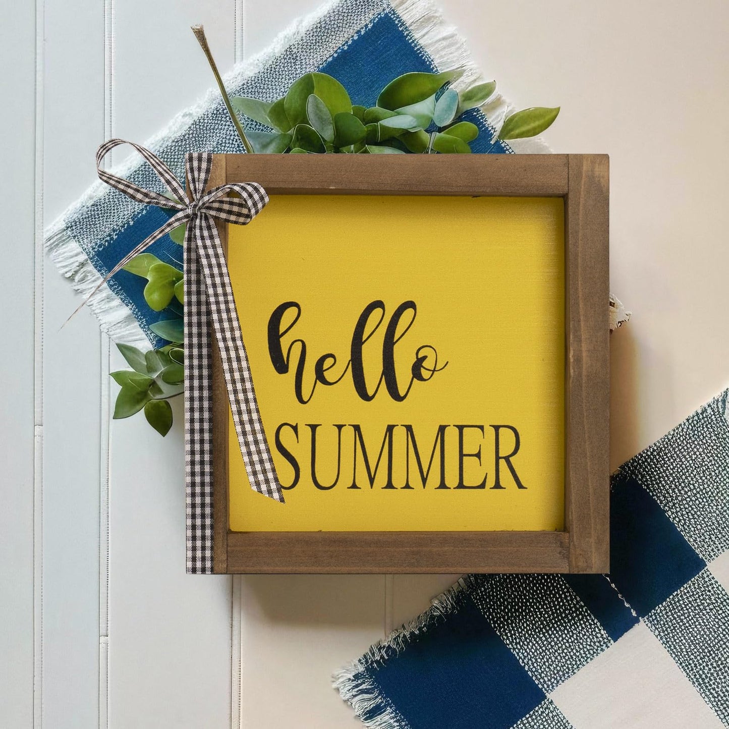 Hello Summer Wooden Sign, Summer Decorations for Home, Summer Decor Indoor Office Farmhouse Table Mantel Wood Wall Decor