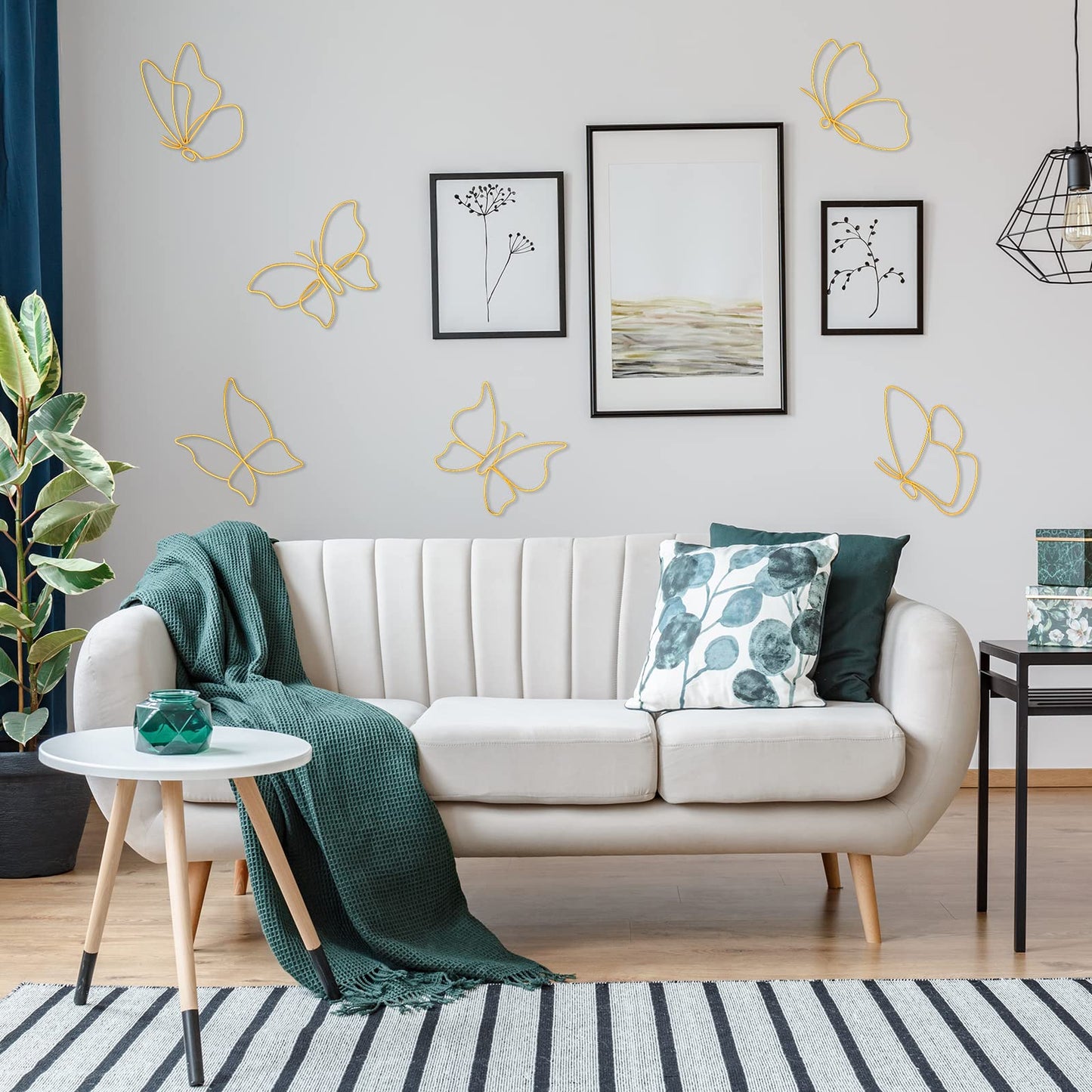 Hotop 6 Pieces Metal Butterfly Wall Decor Metal Wall Art Heart Hanging Decorations Wire Flowers Decor Wall Decals for Kitchen Bathroom Indoor Outdoor Wedding Birthday Party (Gold,Butterfly)