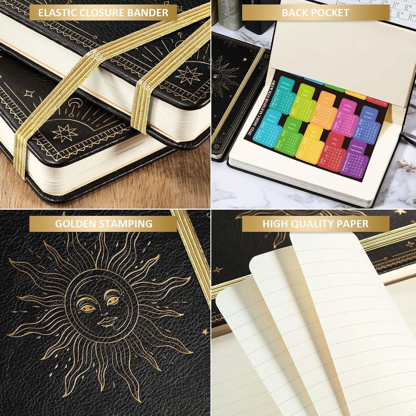 Planner 2025-2026 - Academic Planner 2025-2026, July 2025 - June 2026, 5.75" x 8.25", Weekly and Monthly, Faux Leather with Back Pocket & 40 Notes Pages - The Sun