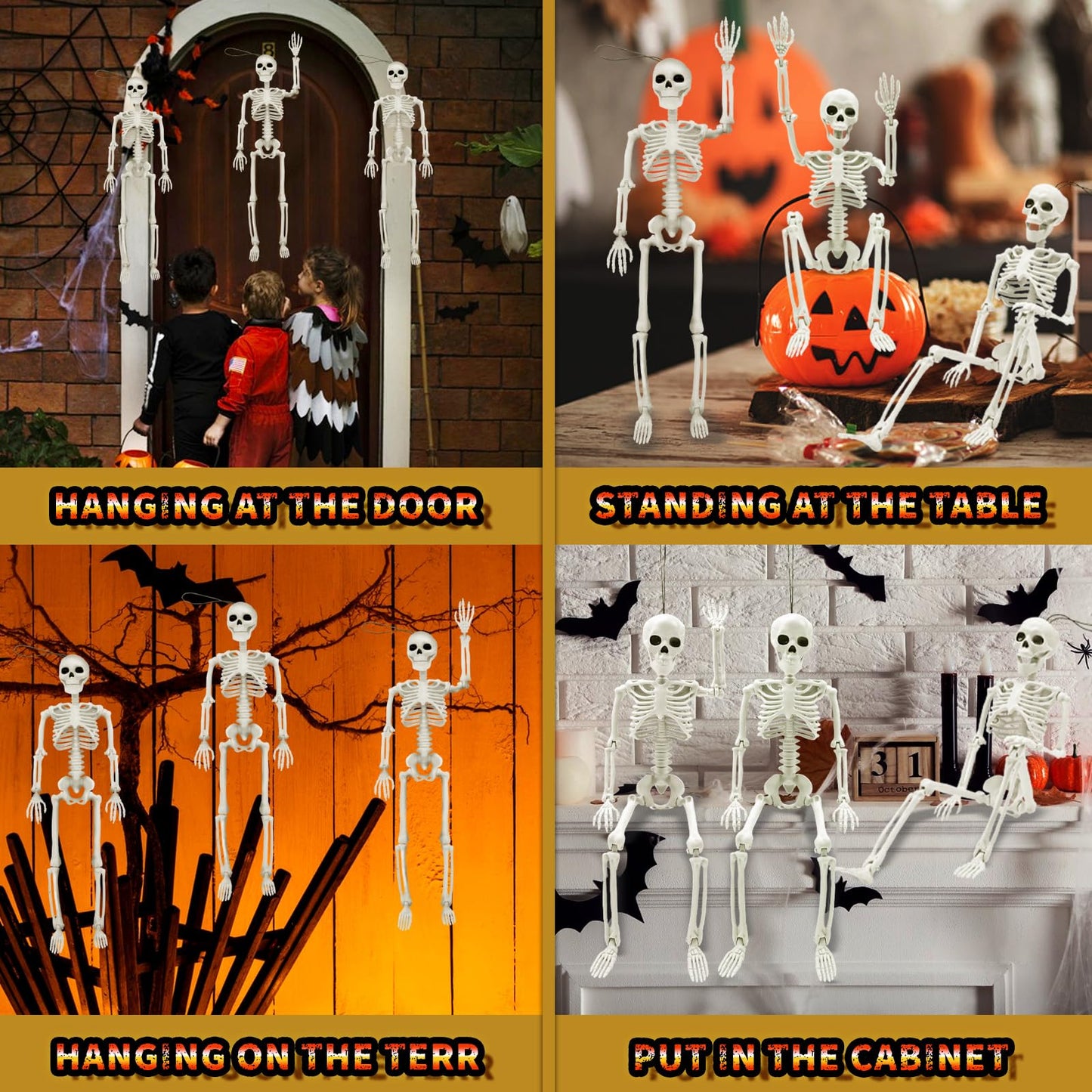 HOLILURE 6 Pack Halloween Skeleton Decoration, 16" Small Poseable Skeleton Full Body Skeleton with Movable Joints, Plastic Skeletons for Garden Graveyard Haunted House Party Home Props Decor