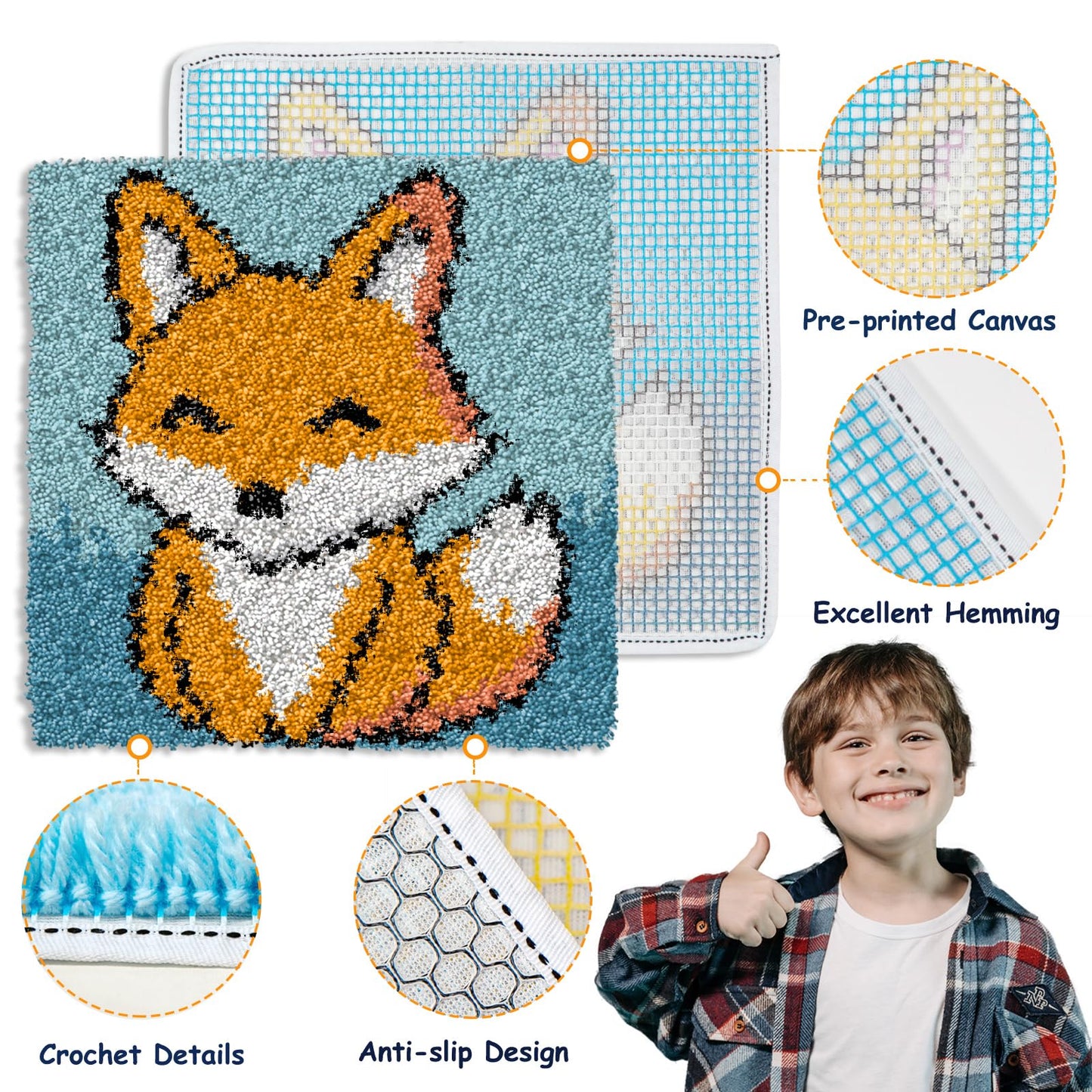 YP Latch Hook Kits for Kids Adults DIY Rug Tapestry Kits with Printed Canvas Embroidery Kits Festival Gifts Home Decoration (Fox,11.8inch X 11.8inch)