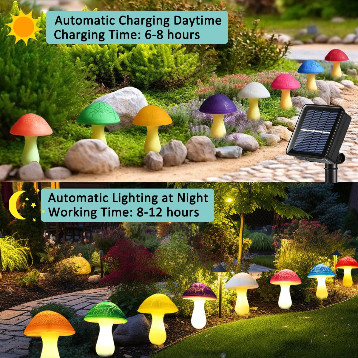 Viewpick Solar Garden Decor Lights 8 Crack Mushrooms Outdoor Decor Stake Lights, Waterproof Solar Pathway Light Gardening Gifts for Garden Gnomes Backyard Flower Bed Christmas Decorations