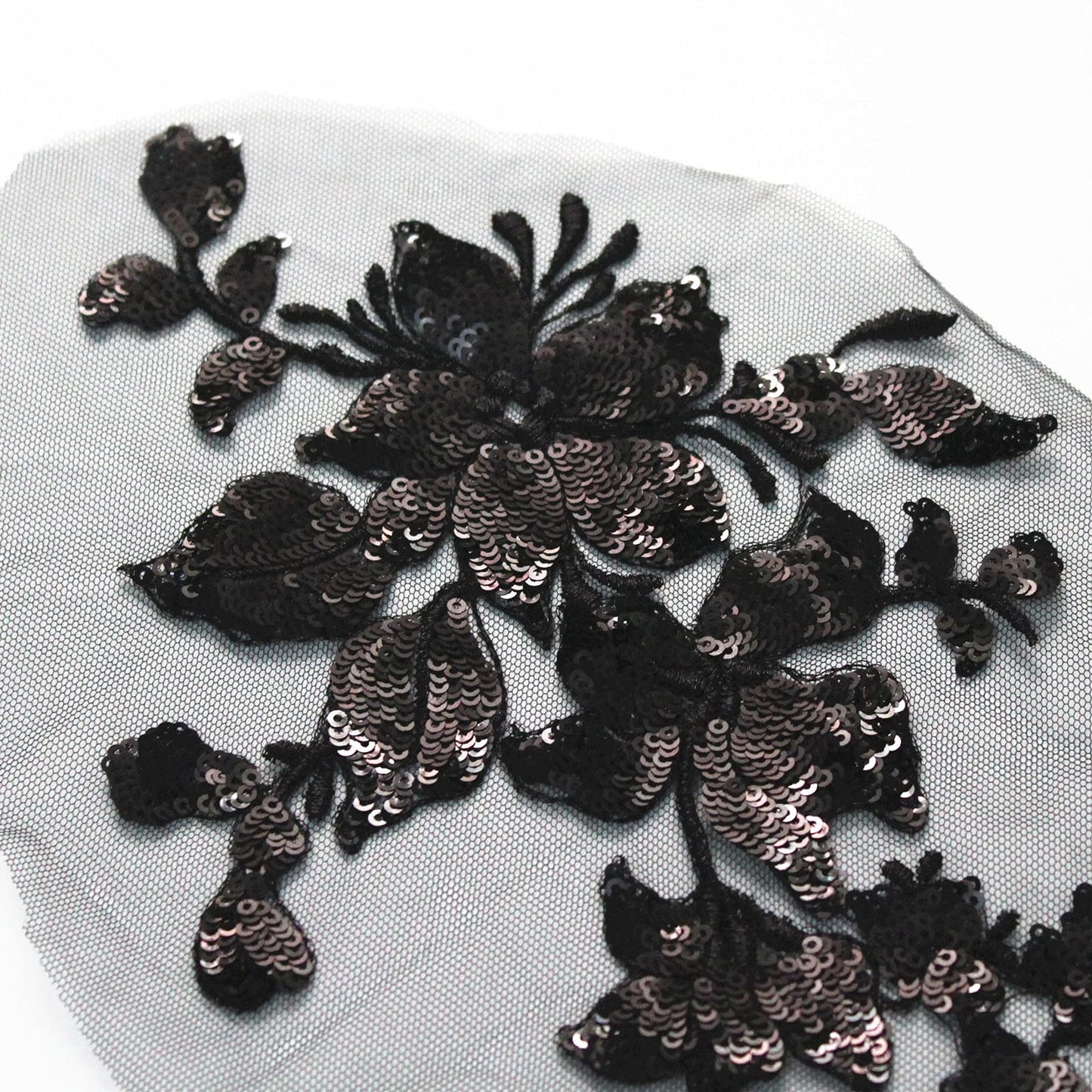 SUNMOVE Embroidery Sequin Lace Applique Sewing Flower Fabric Collar Patch for Wedding Gown Dress Bridal DIY Crafts(Black)