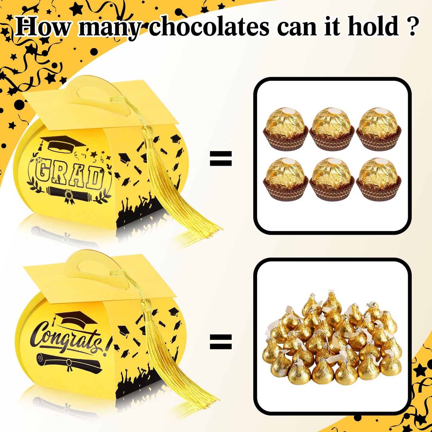 TaoBary 30 Pcs Graduation Cap Gift Boxes Graduation Decorations Class of 2026 Candy Box with Tassel for 2026 Grad Party Favors Supplies(Gold, Black)