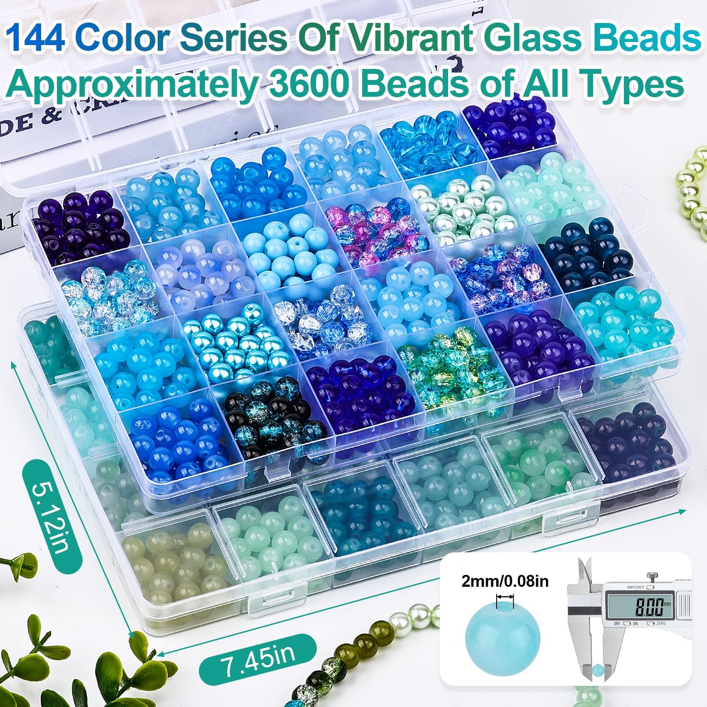 XSEINO About 3600pcs 8mm Glass Beads Making Kit,6Box-144 Colors Dreamy Series Colorful Crystal Beads for Making,DIY Crafts