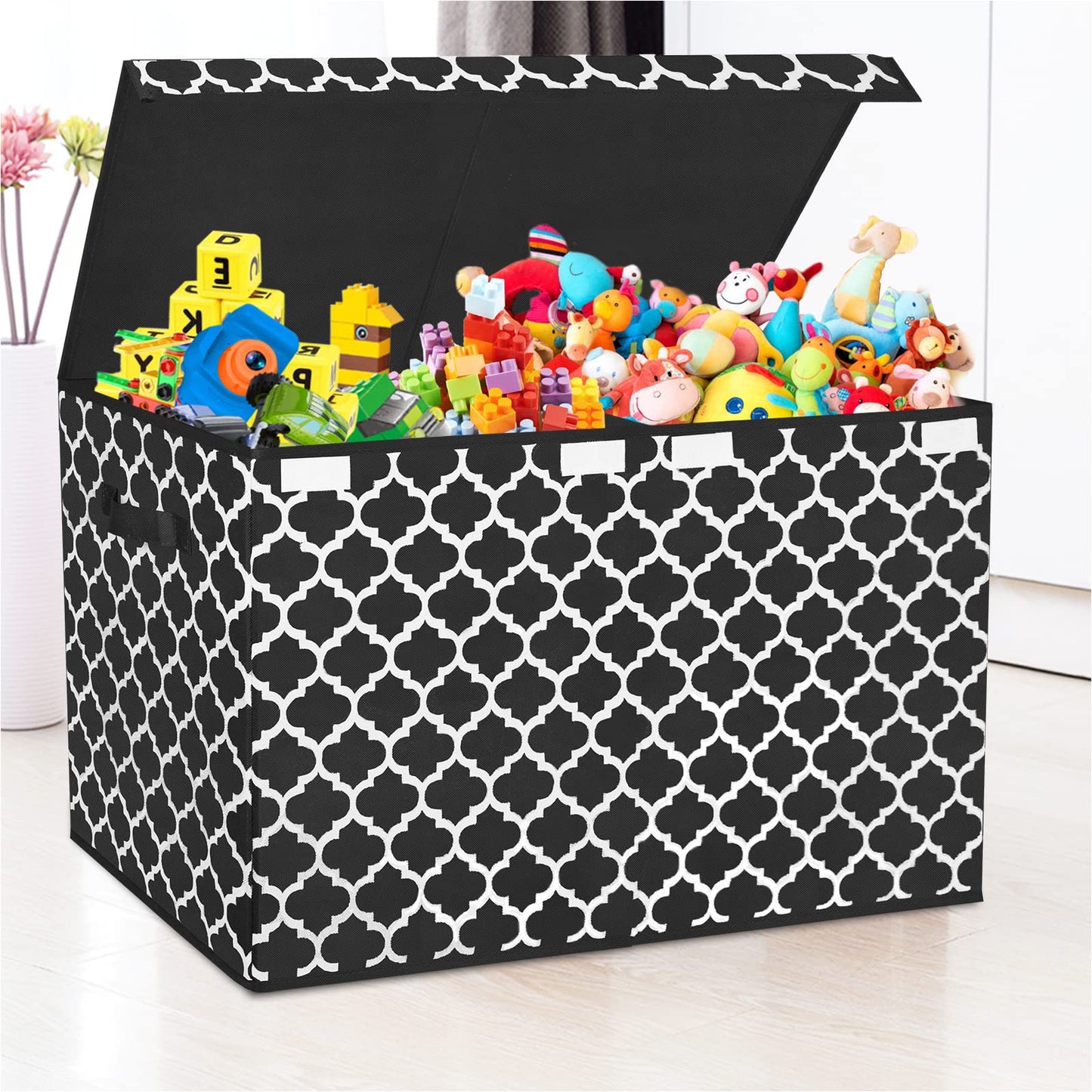 homyfort Large Toy Storage Organizer with Lid and Divider - Durable Toy Box for Boys, Kids, Toddler, Collapsible Toy Chest for Living Room Area, Playroom, Nursery, Black