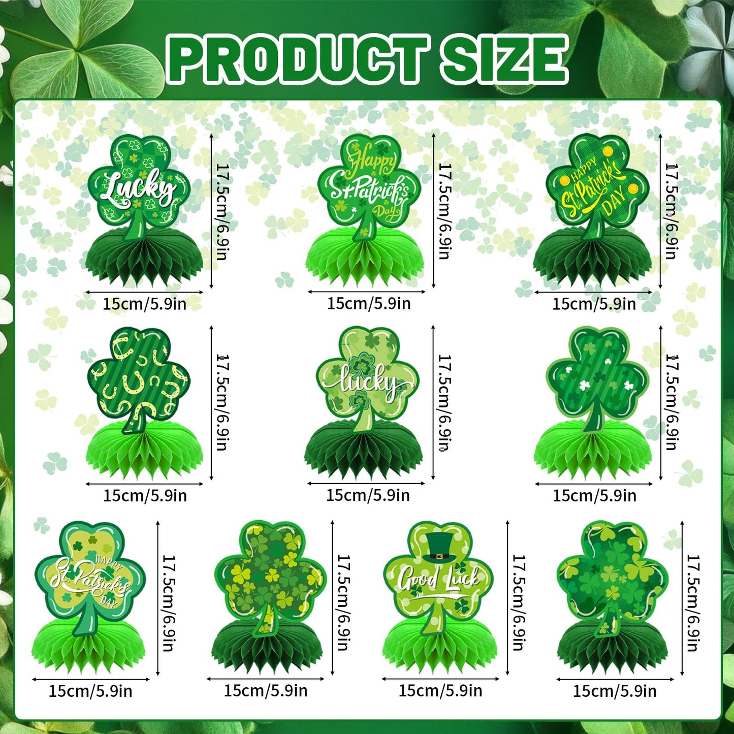 DTOFOOT St Patricks Day Table Decoration 10 Pack Shamrock Honeycomb Centerpieces for Table Irish Clover Table Topper Decor St. Patrick's Day Irish Holiday Party Favor Supplies