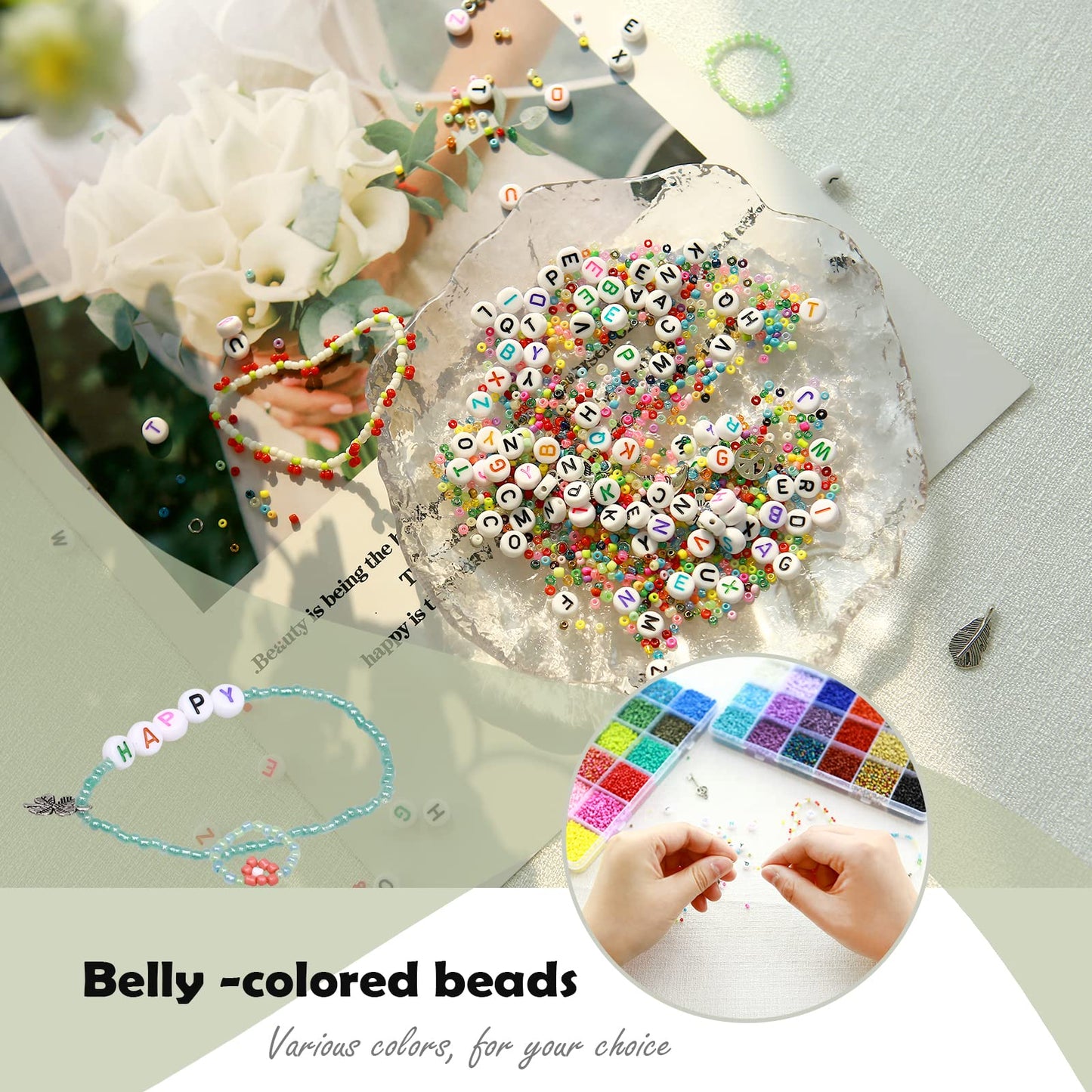 Greentime 45000pcs 2mm Seed Beads for Bracelet Making Kit Small Rainbow Beads 11/0 for DIY Crafts Bracelets Necklaces Rings Waist