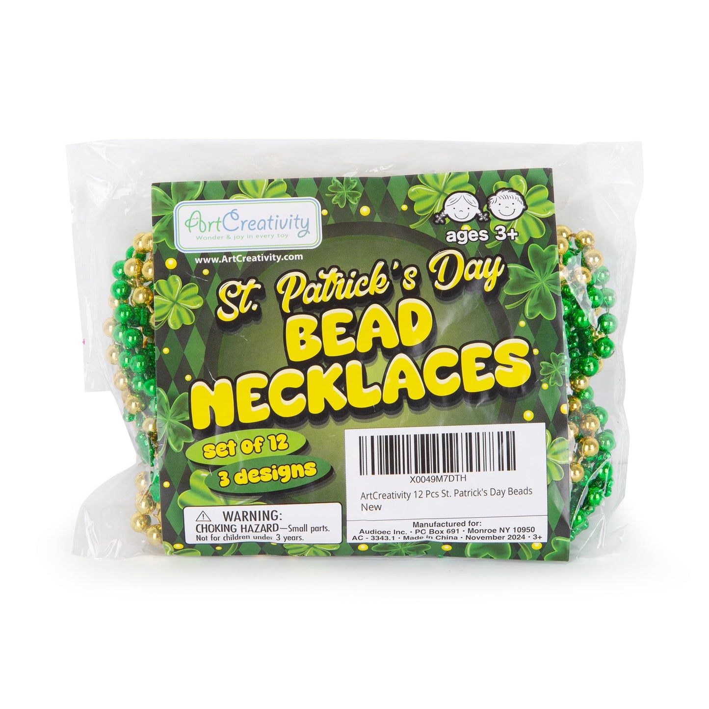 St Patrick’s Day Beads Necklaces - Set of 12 33' Necklaces - St Patricks Day Accessories - Shamrock Green Day Beaded Necklace for Mardi Gras Decor, Irish Throw Costume Party