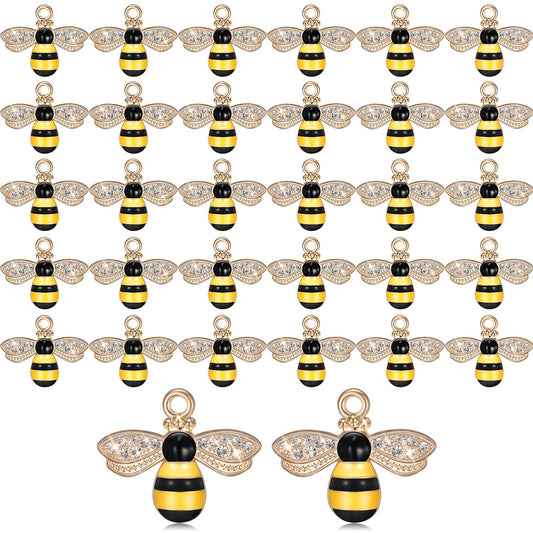 32 Pieces Bee Charm Pendants with Rhinestone, Honeybee Charms Pendants for Jewelry Making, DIY Craft, Earring, Necklace and Bracelet