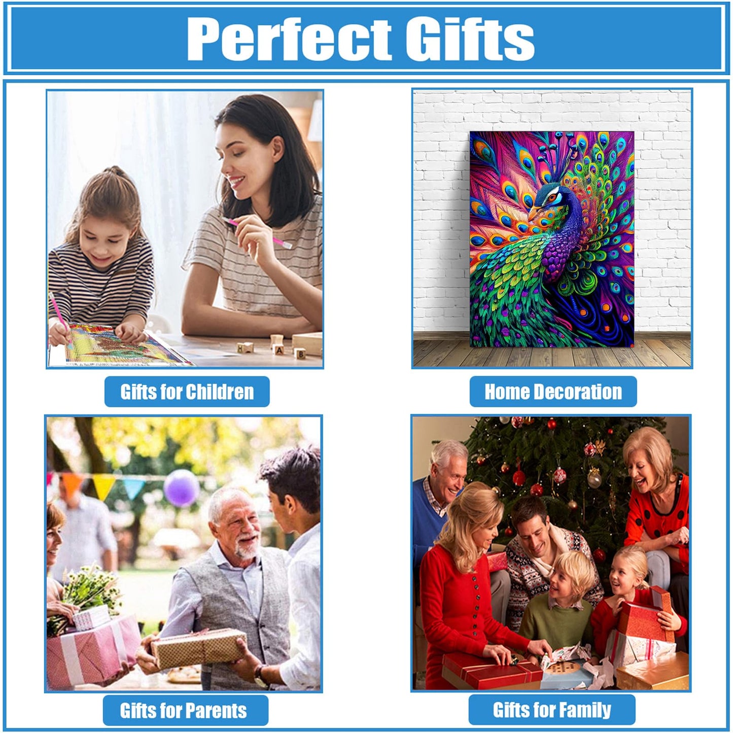 Suyaloo 5D Diamond Painting Kits for Adults - Peacock Diamond Art Kits for Adults Kids Beginner,DIY Animals Round Full Drill Paintings with Diamonds Gem Art for Adults Home Wall Decor 11.8x15.7inch