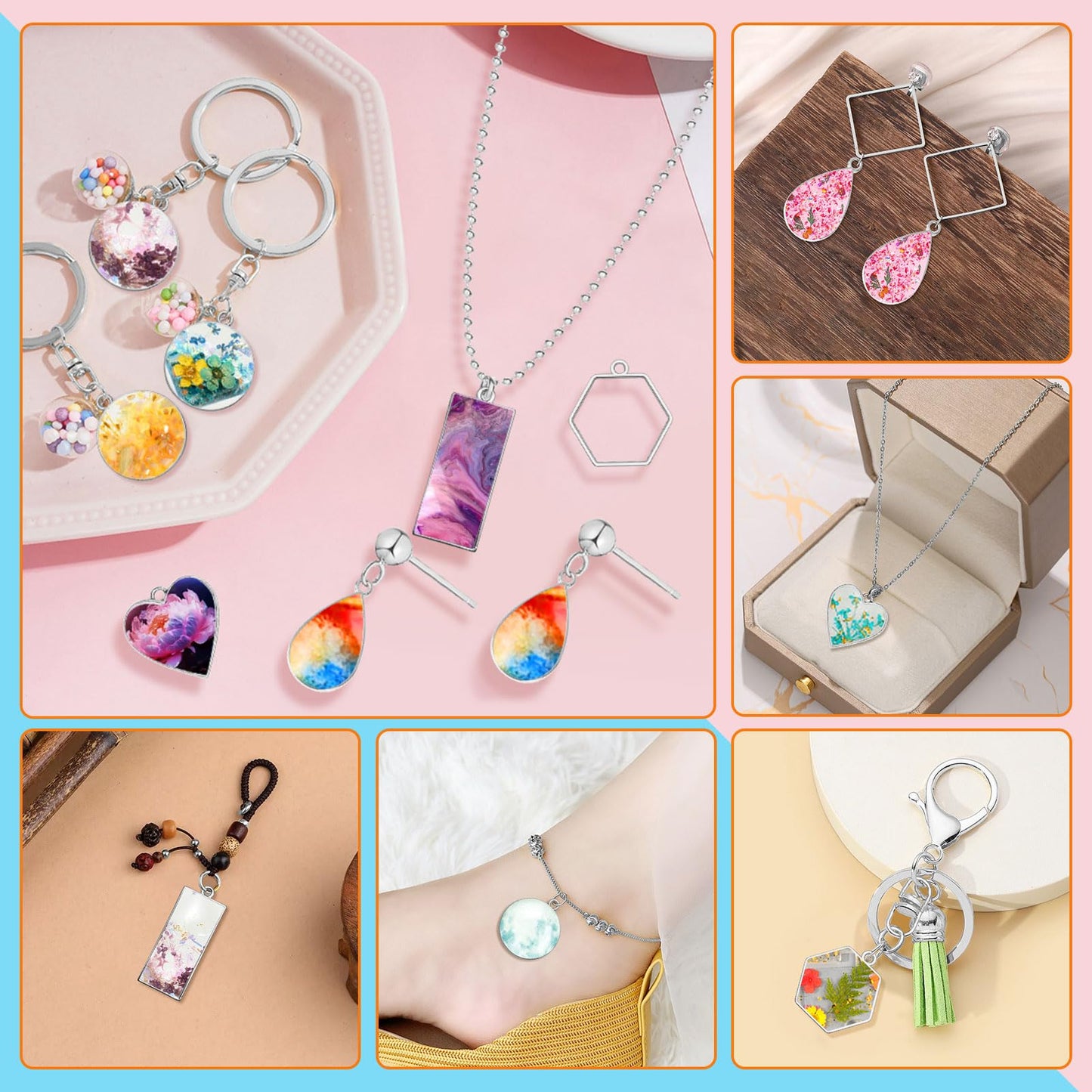 50pcs Open Bezels 5 Styles Open Frame Pendant Open Back Bezel Pendants Geometric Hollow Frame Pendant for Resin Casting, Necklace, Earrings, Pressed Flower, DIY Crafts(White K)