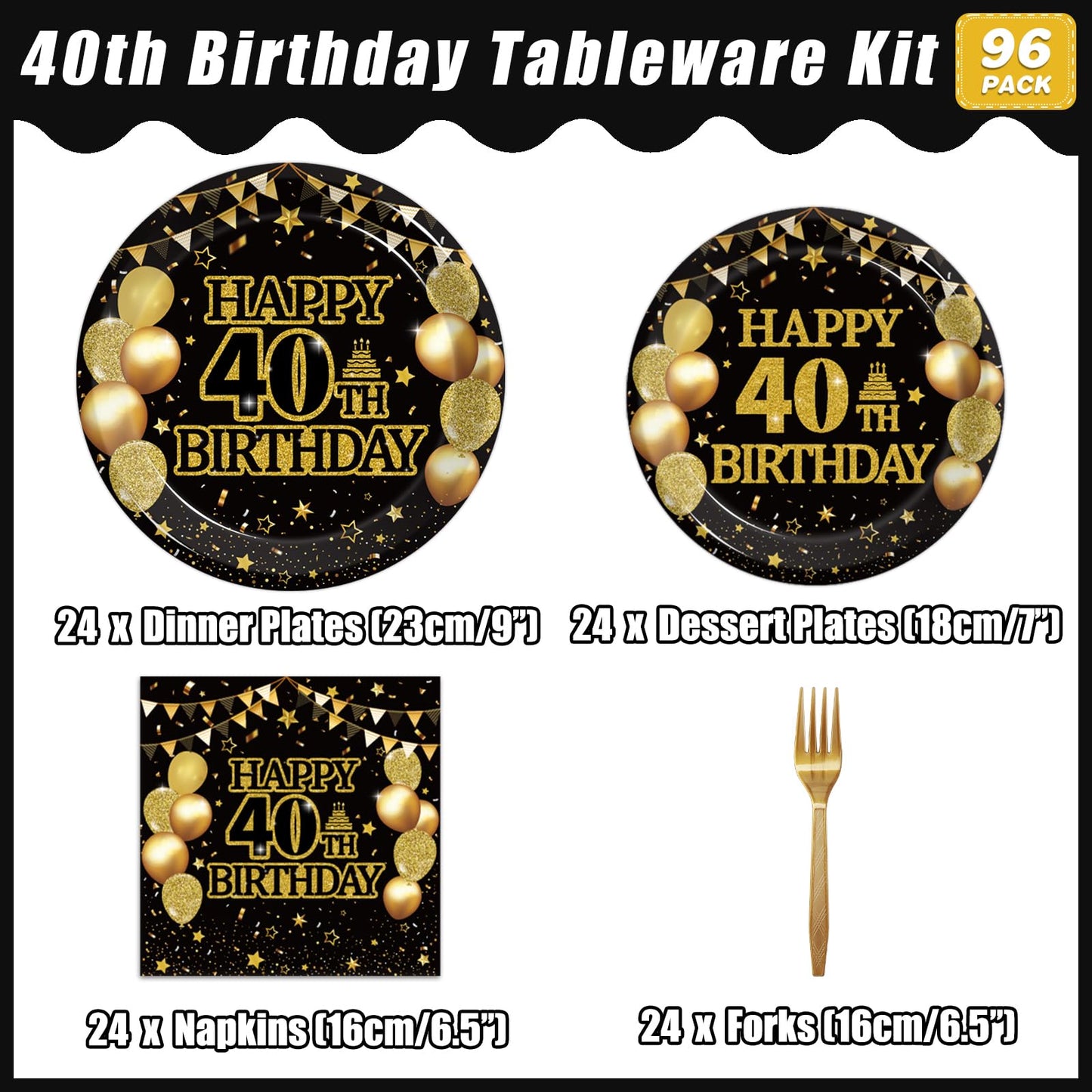 Kepeel 96Pcs 40th Birthday Party Tableware Set, Back in 1984 Birthday Party Decorations Supplies for Men Women Cheers to 40 Years Birthday Party Dessert Plates Napkins Forks Favors, Serve 24