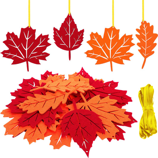 24 Pcs Thanksgiving Tree Ornaments and Fall Leaves Hanging Decorations Felt Ornaments Felt Decoration Pendant for Thanksgiving Theme Family Party Indoor Outdoor (Fall, Bright Color)