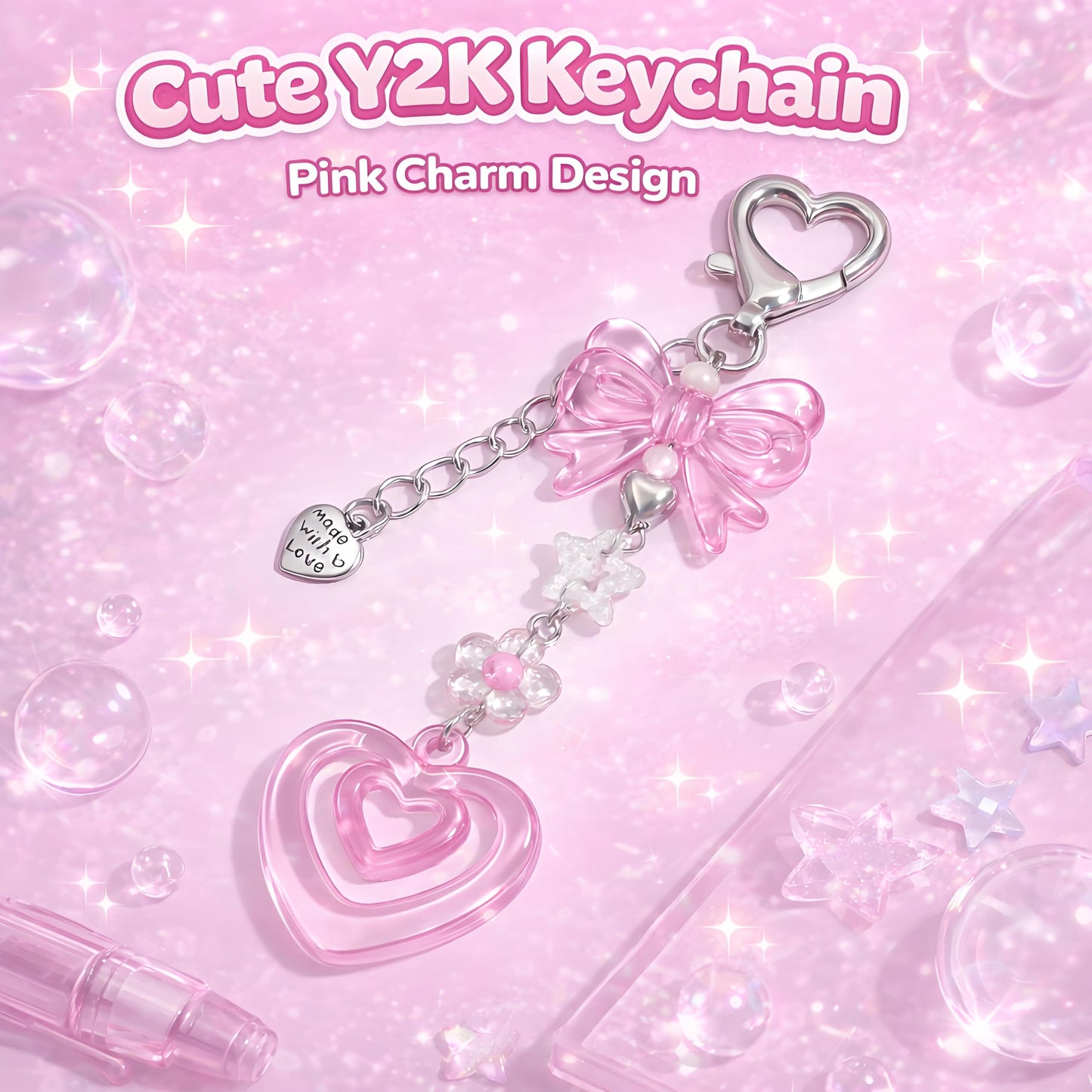 AGEN KGEN Novelty keychains Aesthetic Y2K Keychain Charms Stylish Keychains Accessories for Women Bag Purse Gifts (1x Pink Bow Heart)