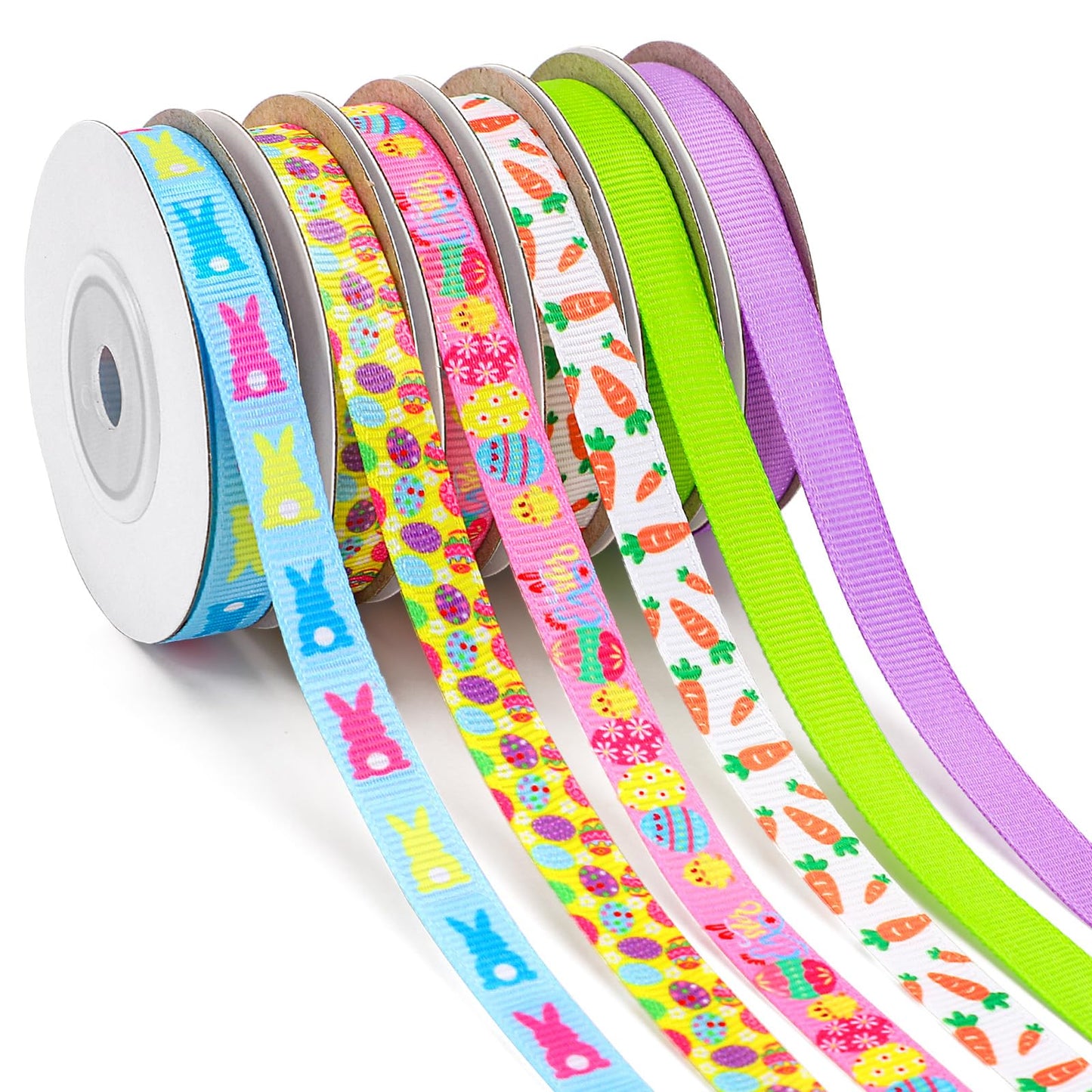 Easter Ribbon, 6 Rolls 60 Yards Grosgrain Ribbons 10 mm Wide Eggs Bunny Carrot Craft Ribbon for Gift Wrapping Easter Basket Wreaths Decoration